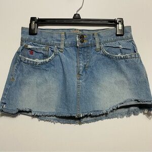 VTG Abercrombie Embroidered Denim Distressed Micro Mini Skirt Sz 0 Y2K